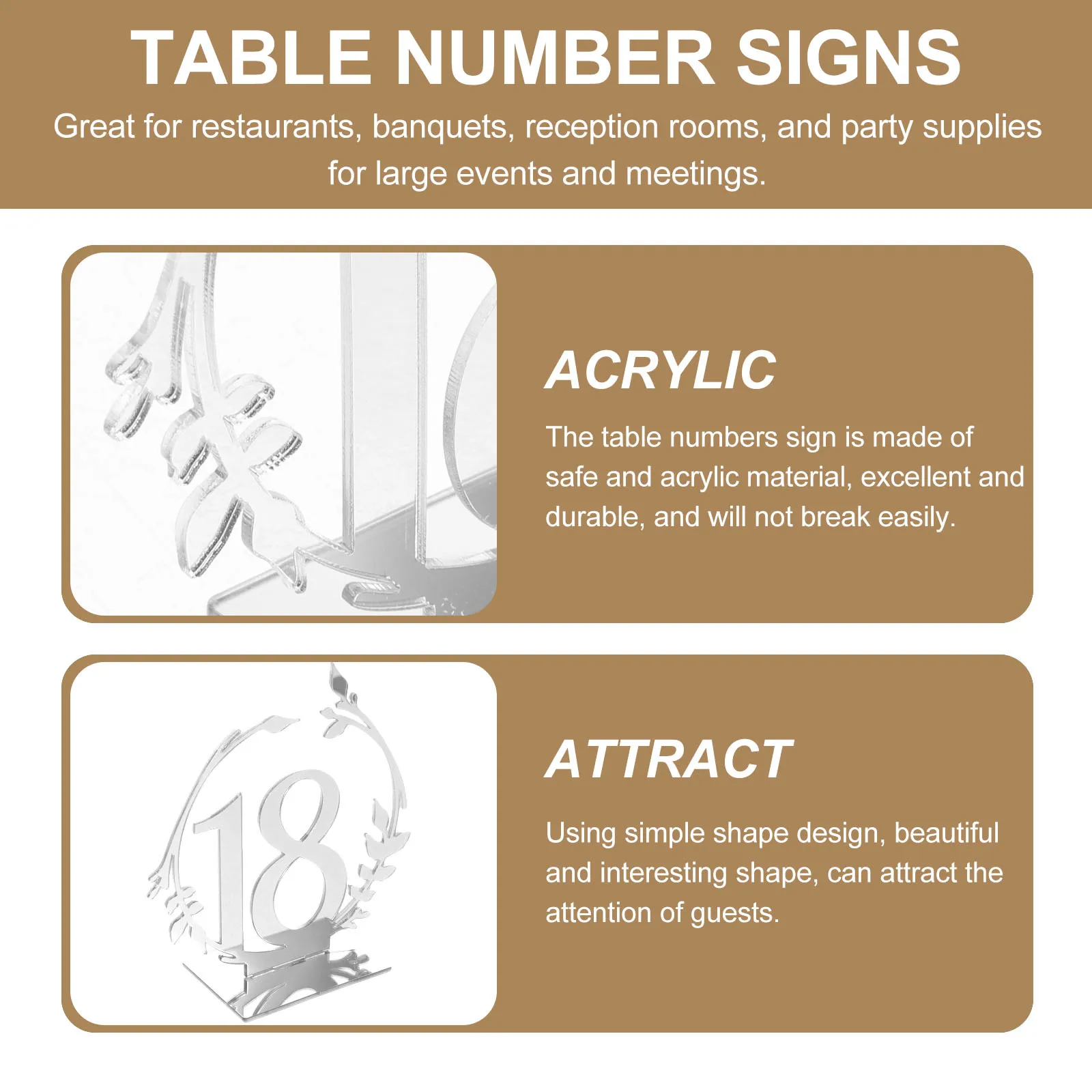 

20Pcs Table Number Signs Elegant Acrylic Wedding Table Numbers Reserved Signs for Restaurant Banquets Party Wedding Supplies,