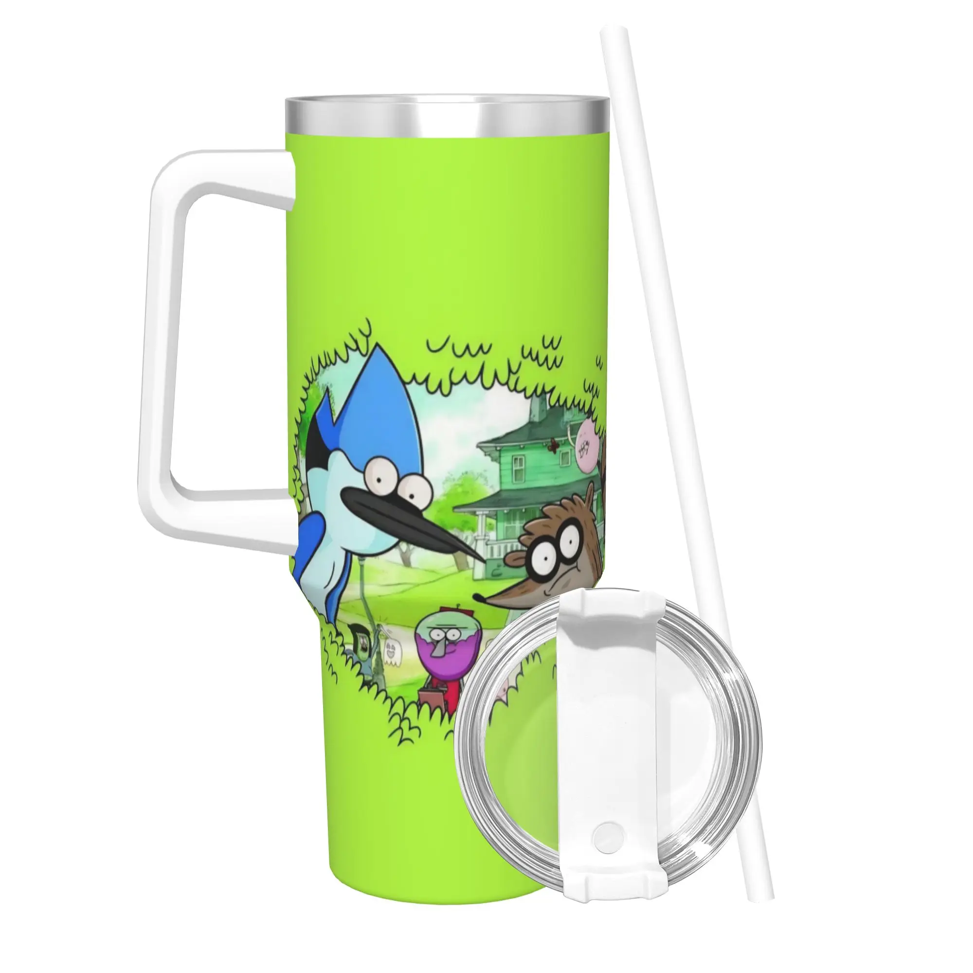 Regulars Show Cartoon Character Tumbler With Straw  Stainless Steel Mug Double Wall Vacuum Insulated for Cold Or Hot 40oz