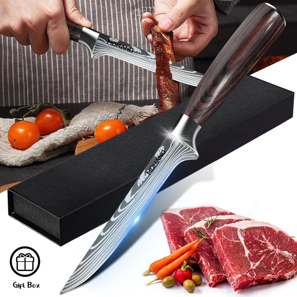 MDHAND 6-Zoll-Ausbeinmesser Pakka Holzgriff Filetiermesser Scharfes Kochmesser aus Edelstahl zum Schneiden von Fleisch und Knochenschnitzen – Detail 9