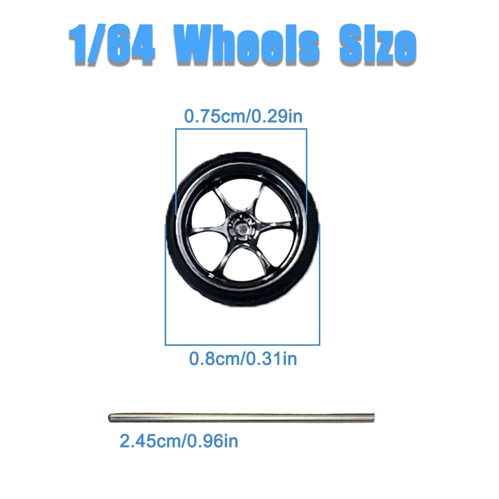 PUFF 1/64 Ruote Disco Freno Diametro 7.5mm Multi raggi Con Pneumatici In Gomma Modello Parti di Veicoli RacingToy Tomica 4 pezzi Set