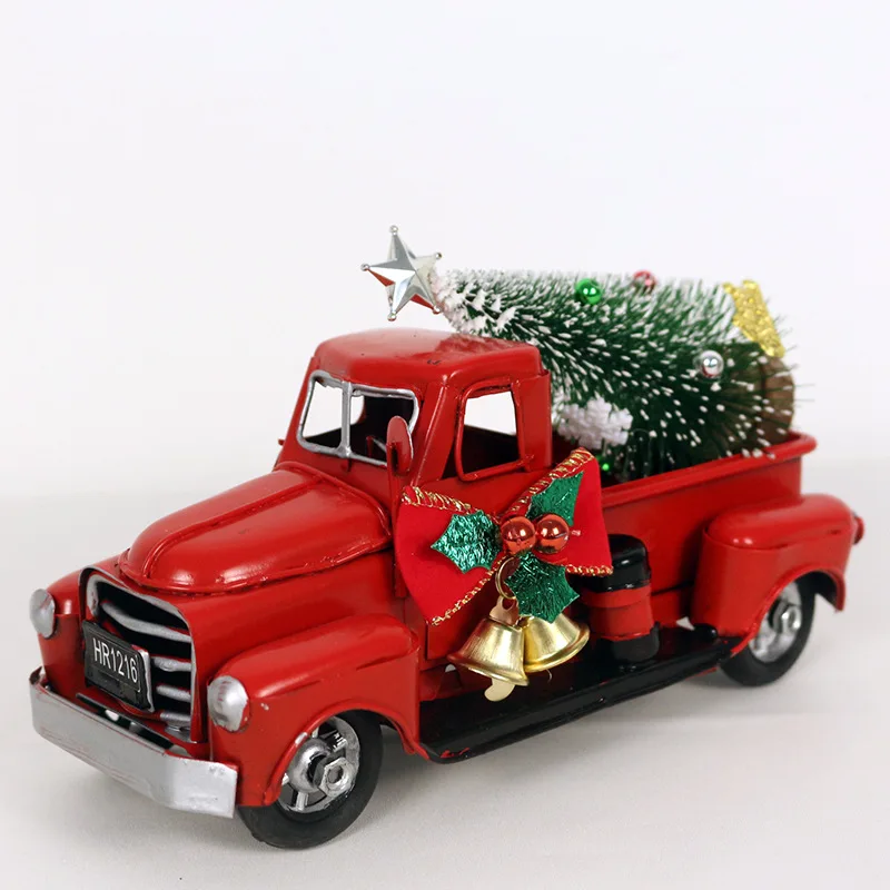 

Cross-Border Retro Red Truck Decorative Ornaments Christmas Decoration Gifts Metal Red Truck Handmade Craft Supplies
