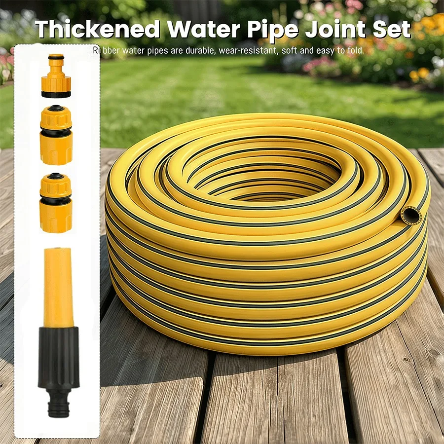 25/50/100m Heavy-Duty Rubber Garden Hose - Scratch & Wear Resistant, Leak-Proof, All-Season for Home, Balcony & Car Washing