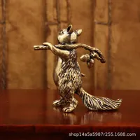 Bronze Office Desktop Decoration Solid Brass Antique Squirrel Tea Pet Craftwork Gift Handheld Ornament Miniature Model Home Use