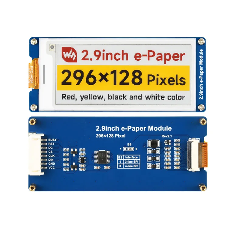 2.9inch e-Paper Module Red/ yellow/black /white Four-color Electronic Ink Screen Module 296 × 128 pixels SPI for  Raspberry Pi