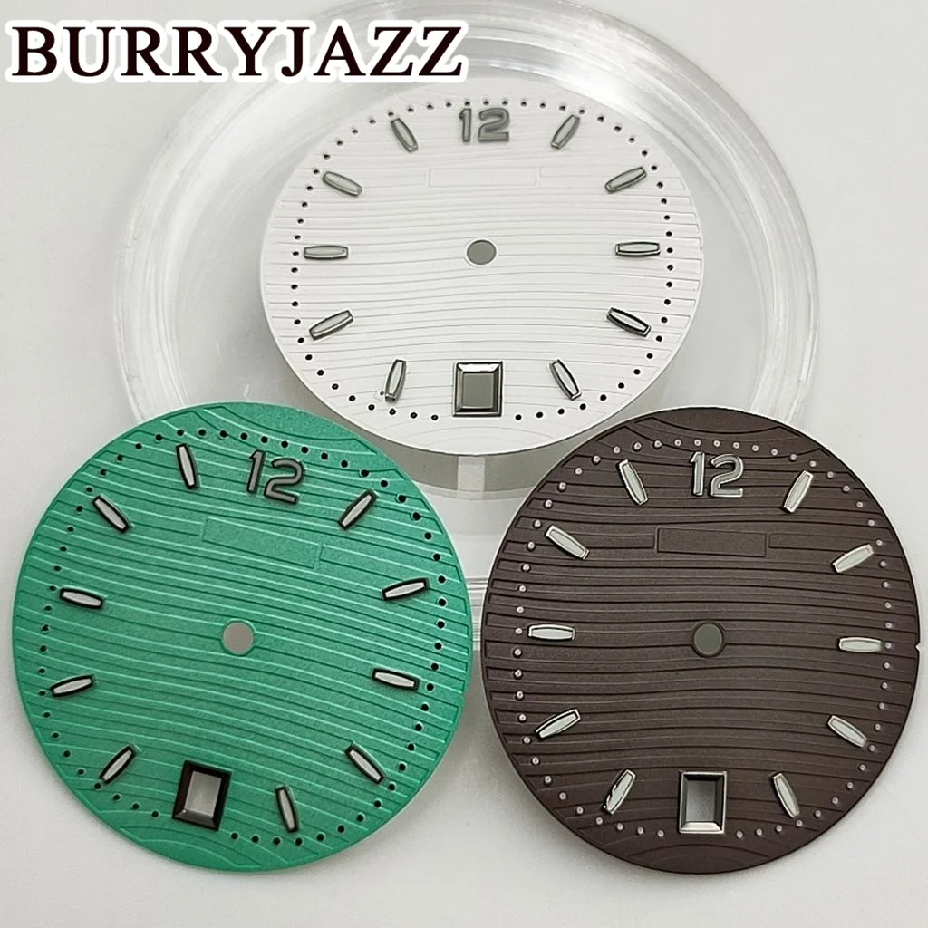 BURRYJAZZ 30.5mm No Logo NH35 Watch Dials Black Blue White Green Brown Dial Green Luminous Fit 3 O'clock Case Crown