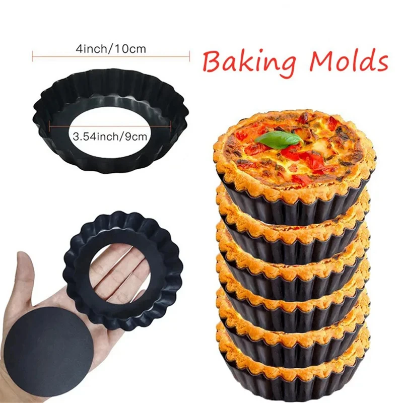 6Pcs 4In/10Cm Mini Pie Muffin Cupcake Pans Non-Stick Tart Quiche Flan Pan Mold Removable Loose Bottom Round Bakeware Easy To Use