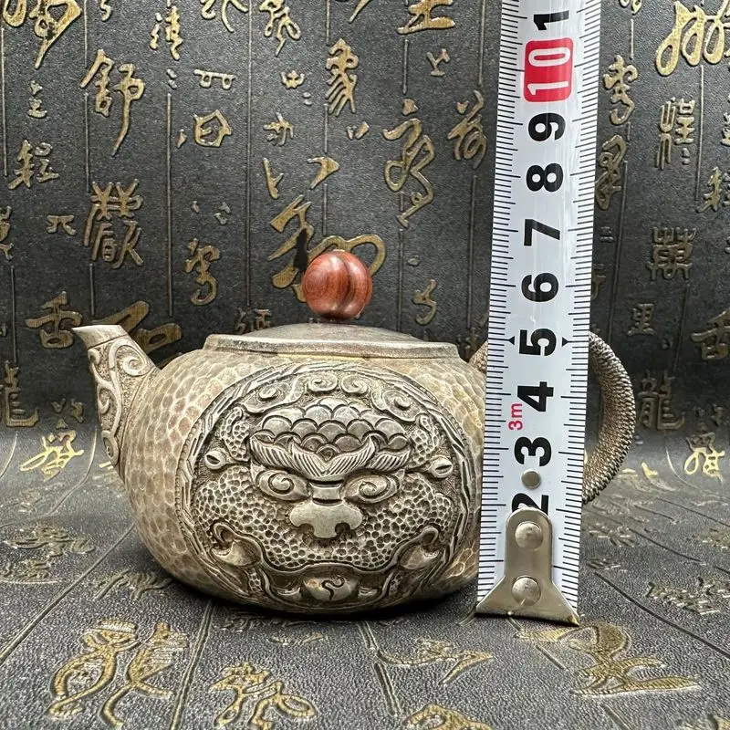 Handicraft , white copper with aged patina, dragon pot, exquisite tea room decoration, art craft ornament