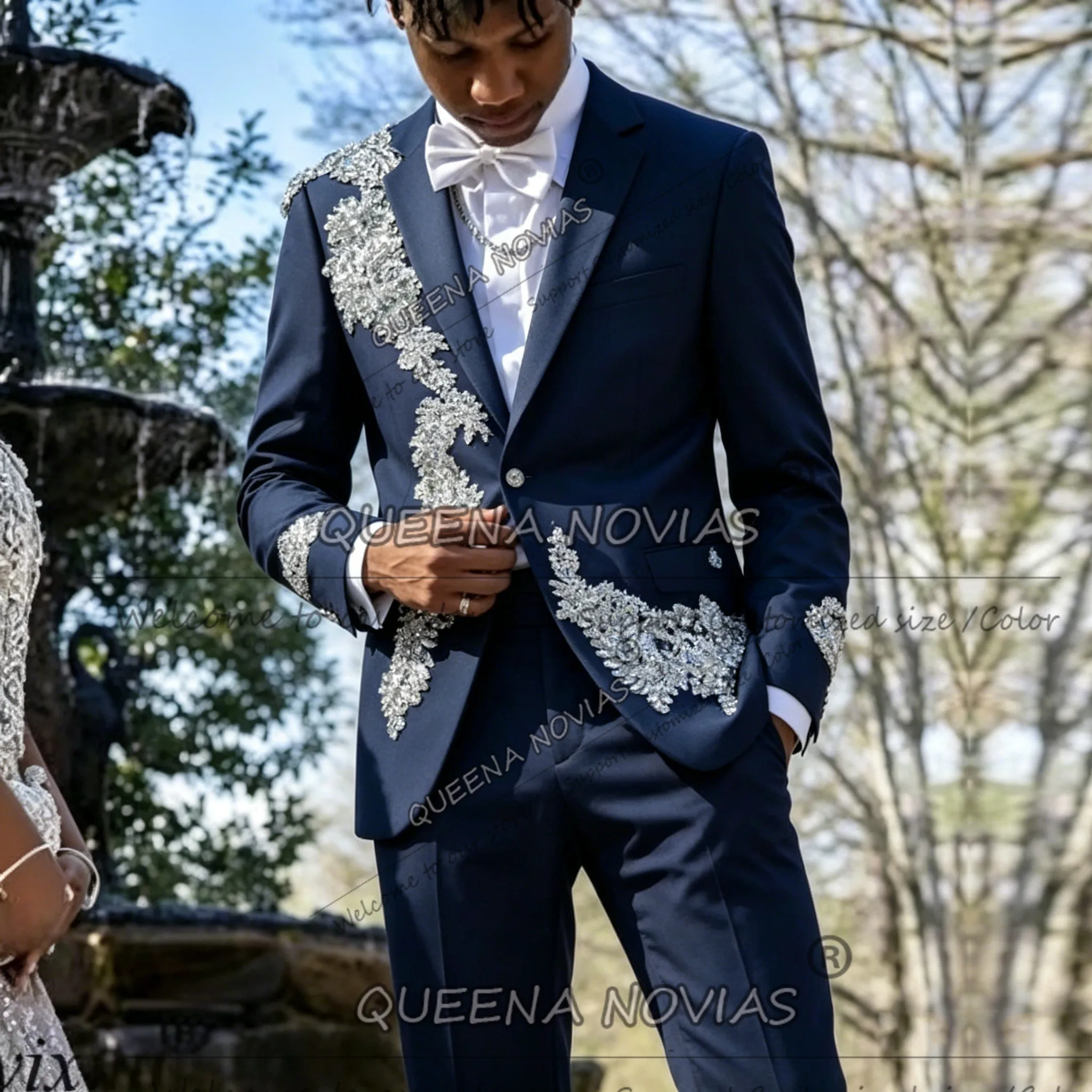 

Sparkly Crystals Diamond Men Suit Customized Groom Party Male Prom Blazers 2 Piece Sets Wedding Slim Fit Tuxedos Costume Homme