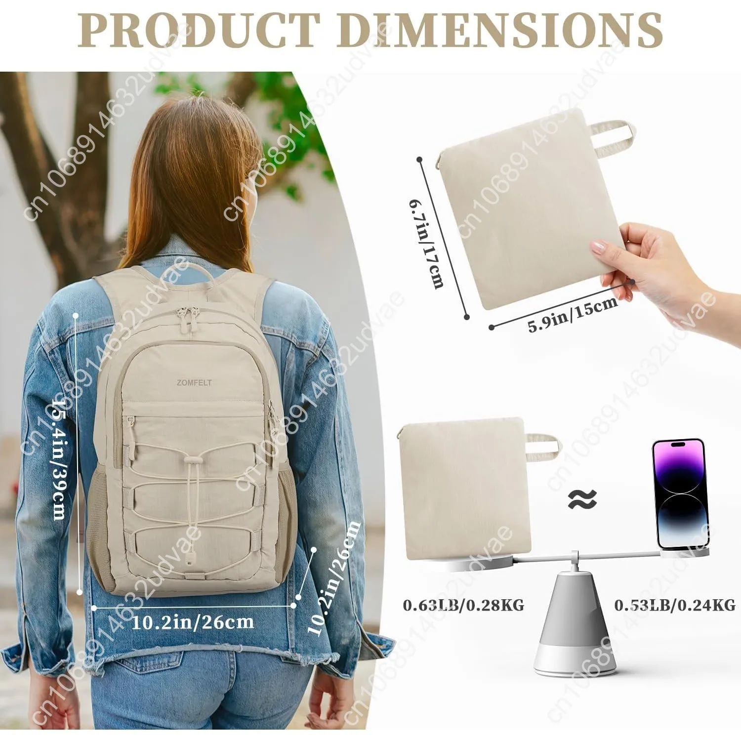 ZOMFELT Hiking Backpack for Women Men, 15L Packable Small Travel Backpack for Trip, Water Resistant Lightweight Backpacks