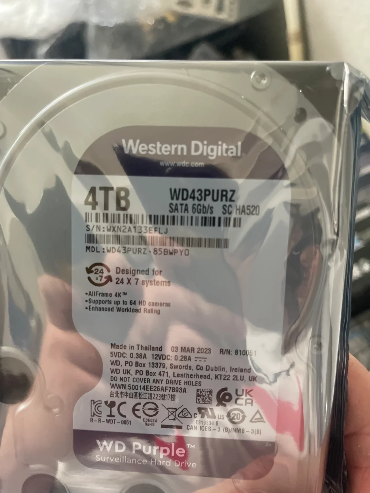 W. D. West Data Purple HDD 1TB 2TB 3TB 4TB 6TB 12TB SATA 3.0 6.0Gb/s 3.5