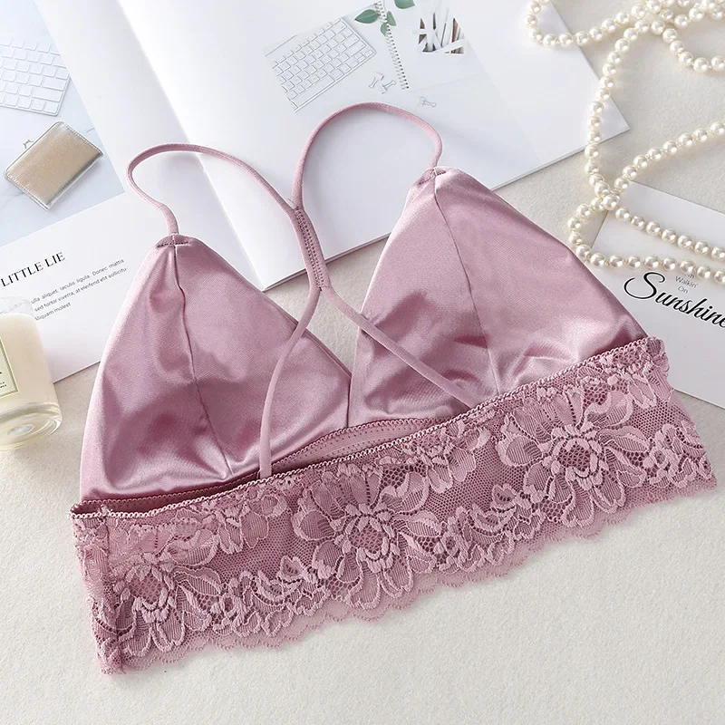 Sexy Lace Bra Satin Bralette Push Up Bra Women Soft Padded Brassiere Seamless Underwear Lingerie Small Cup Bras