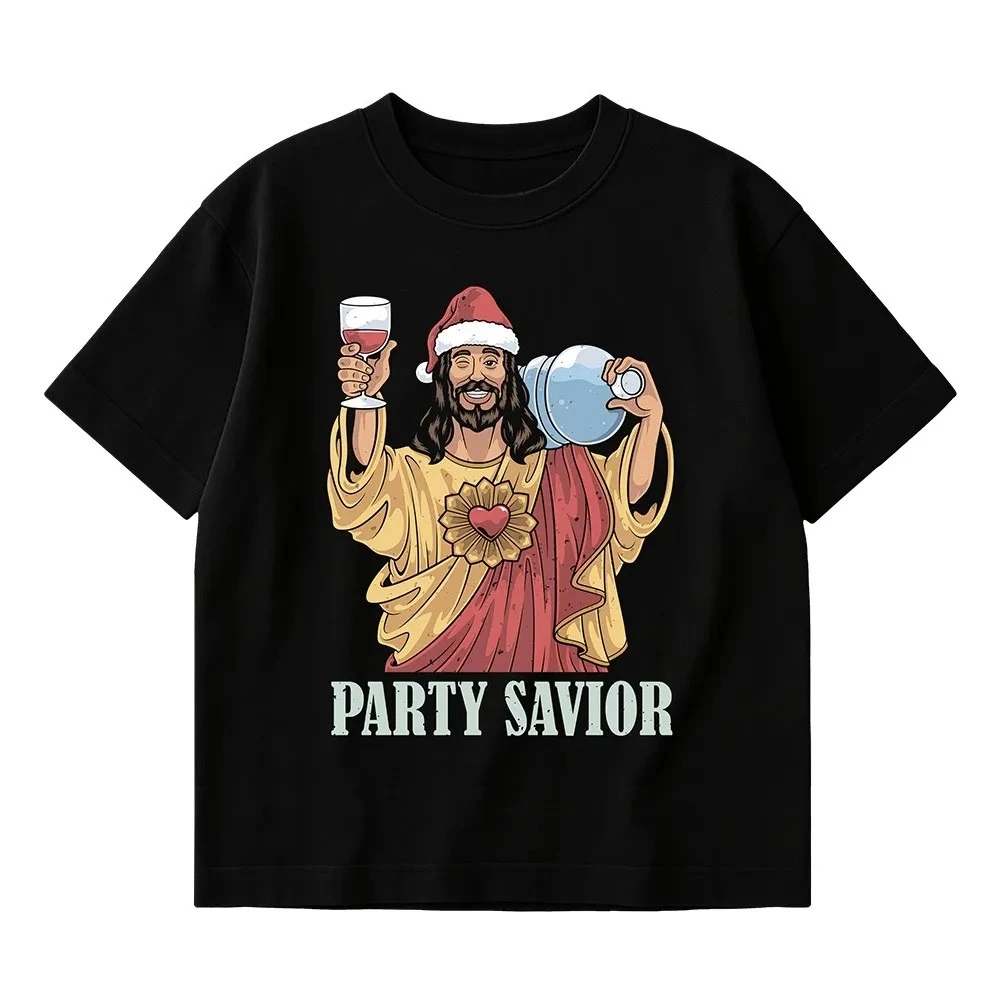 تي شيرت كلاسيكي وعيد الميلاد للرجال - قميص قطني بأكمام قصيرة مع شعار "WE GONNA PARTY"