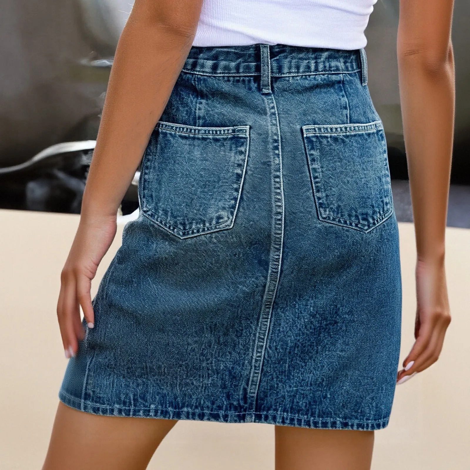 

Solid Color Clothing Ladies New Women Denim Cargo Skirt Low Waist Button Bodycon Flap Pockets Denim Skirt Ladies Clothes