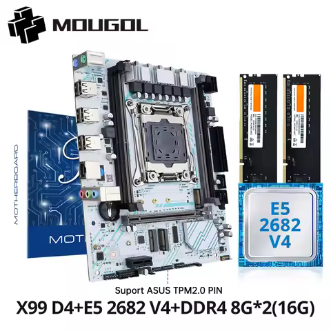 MOUGOL X99 Gaming Motherboard Set with Intel Xeon E5 2682 V4 &amp; DDR4 16G(2*8G) 2133MHz Dual Channel RAM M.2 NVME for Desktop PC