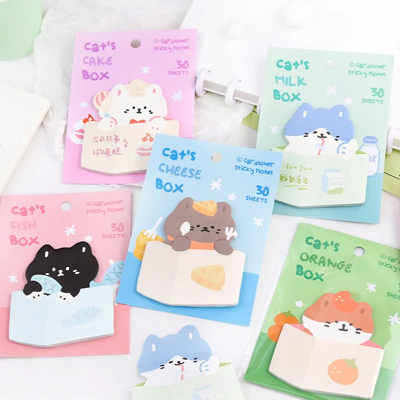 

24pcs/ лот Creative Box Cat Memo Pad мультфильма животных Sticky Note Stationery Label Notepad Planner Sticker Post School Supplies