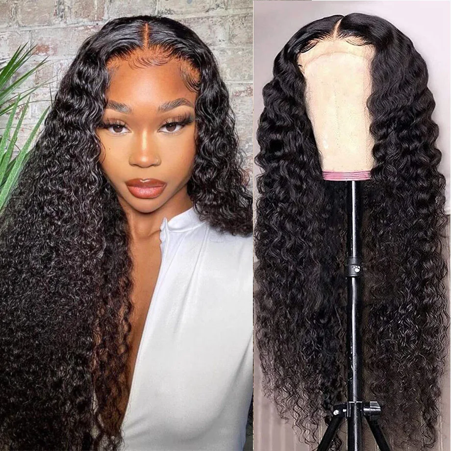 Kinky Curly 13x4 Lace Front Human Hair Wigs For Women Indian Hair Lace Frontal Wig Deep Wet And Wavy 4x4 Lace Closure Wigs Sale