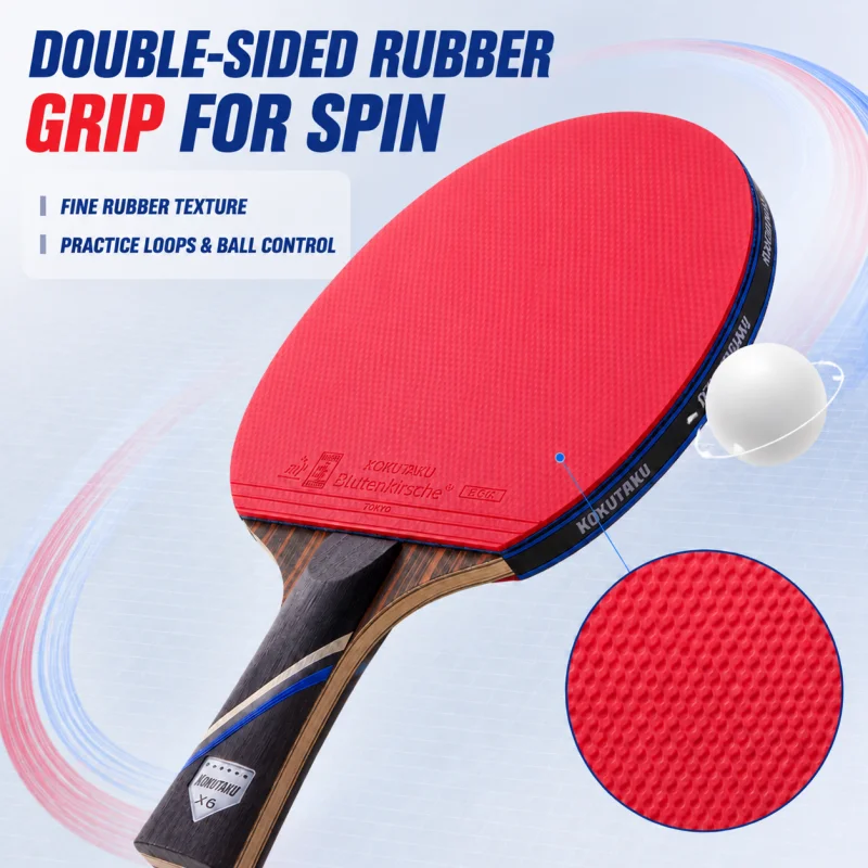 6 Star Carbon Table Tennis Racket Set Ping Pong Paddle 7-layer Ebony Wood Bat Pimples in Rubber Carry Case for Beginner Practice