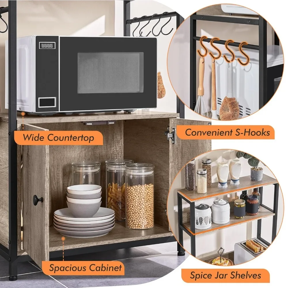 

4-Tier Kitchen Bakers Rack with Storage Cabinet and Hutch, Microwave Oven Stand Coffee Bar Pantry Cabinet, Customized
