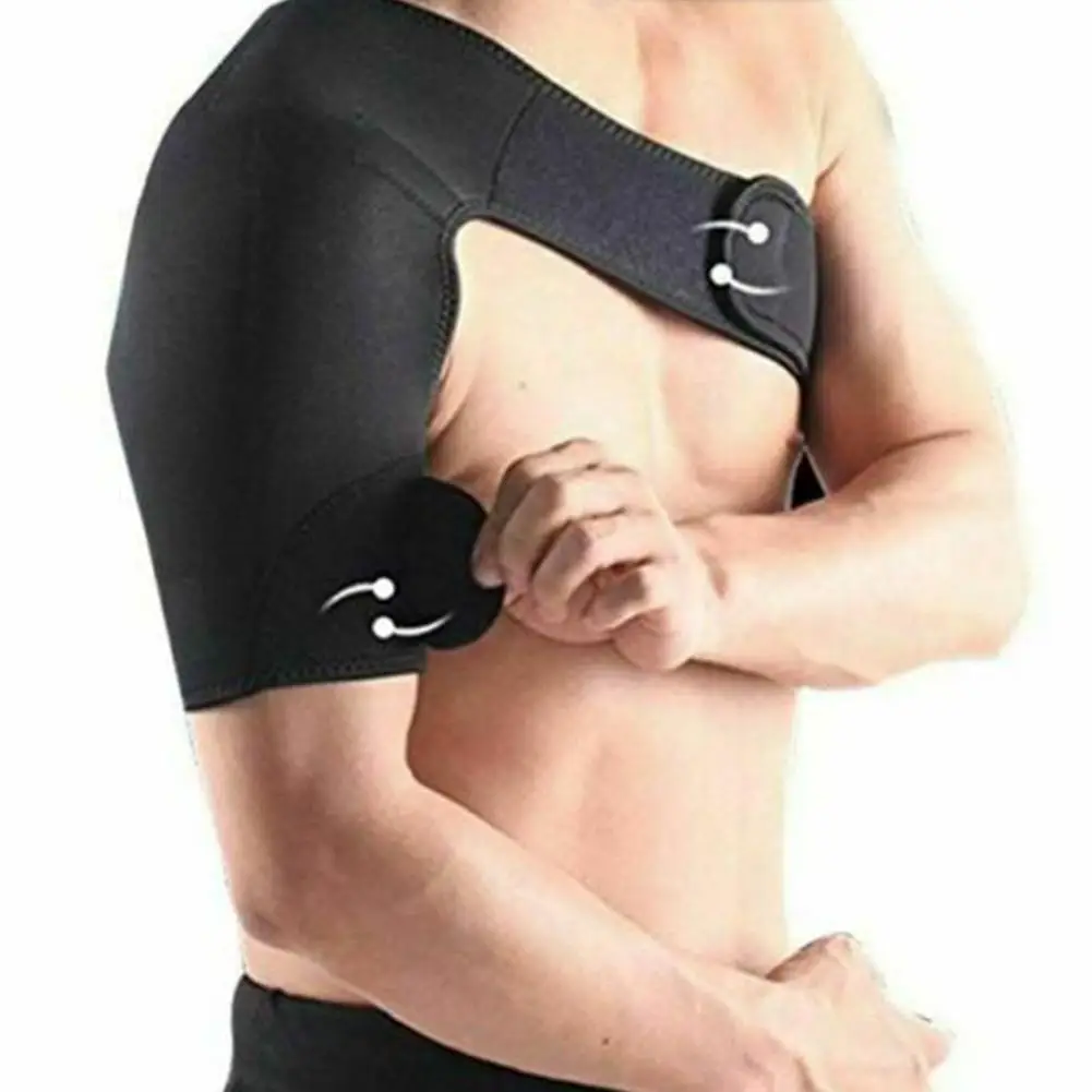 Adjustable Gym Sports Care Single Shoulder Support Back Brace Guard Strap Wrap Belt Band Pads Black Bandage Men & Women