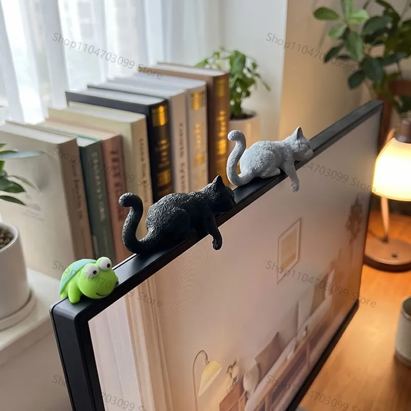 Niedliche Katzen- und Gänse-Dekofigur Mini-Katzenfigur Schreibtisch-Deko Süßes Tier-Ornament für Computerbildschirm Büro- und Heimdekoration – Detail 4