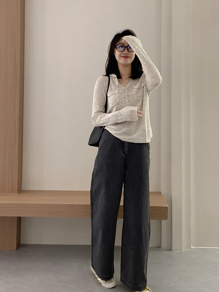 Koreanische Casual Sle V-Ne Taste Lange Sve Gestrickte Pullover frauen Herbst Winter Lose Einzigartige Schöne Pendeln Innere irt