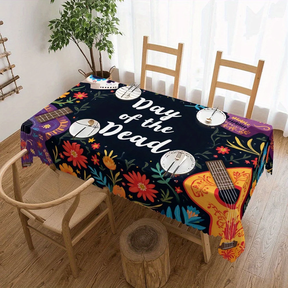 Mexican Day of The Dead Guitar Sugar Skull Tablecloths for Table Decor Mexico Floral Dia De Los Muertos Table Cloth Party Decor