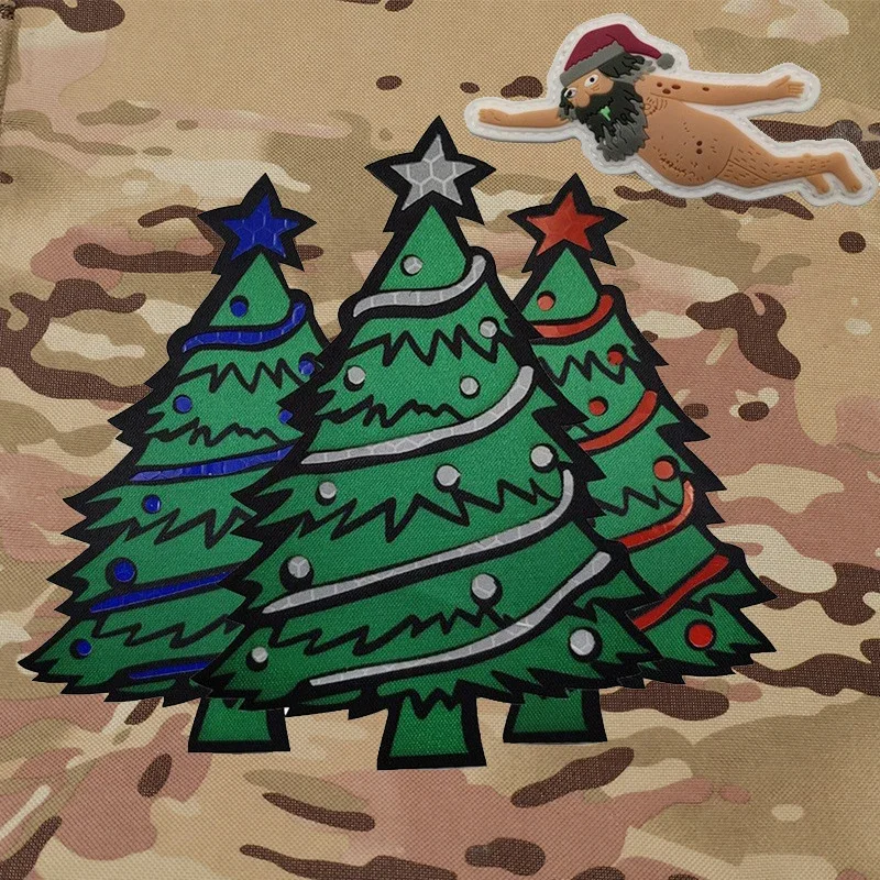 Merry Christmas tree Reflective Patches Santa Claus Tactical Outdoor Reflective Night Recognition Badges For Clothing