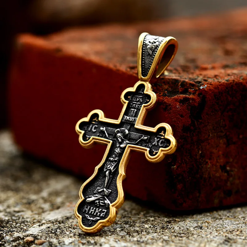 BEIER 2023 New Updated Design 316L Stainless Steel Cross Jesus Pendant Catholicism Christian Jewelry Gold Color Men\'s Pendant