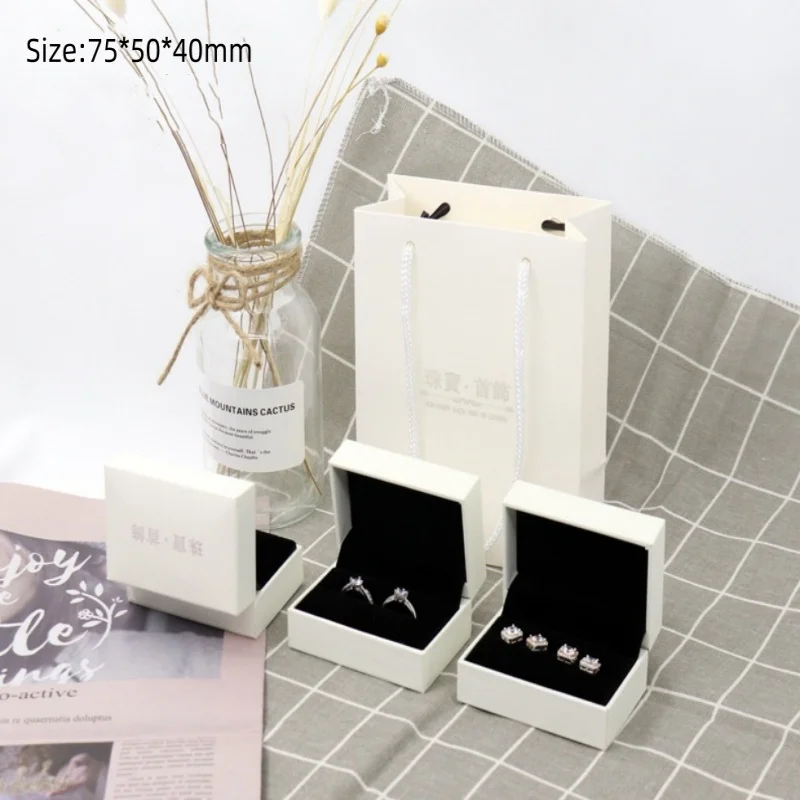 New Jewelry Packaging Box Plastic Flip White Box Velvet Ring Earrings Necklace Bracelets Gift Box Jewelry Display Storage Tray