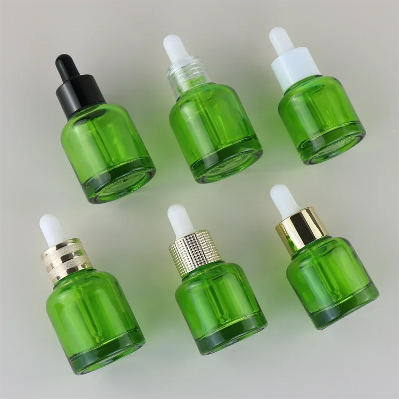 20ml 30ml Essential Oil Essence Lotion Powder Liquid High Grade Empty Burette Dispensing Green Glass Cosmetics Separate Bottle