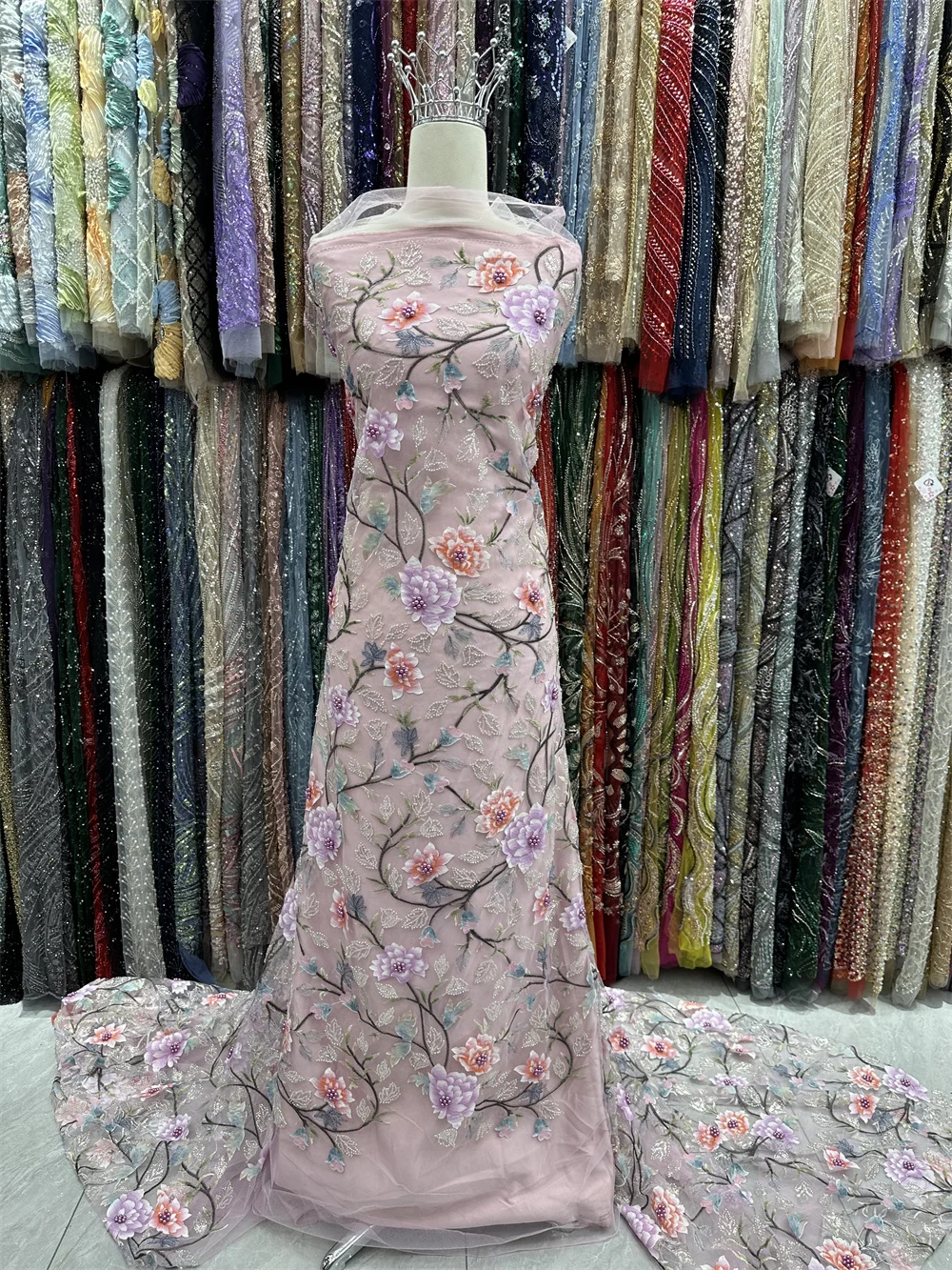 

African Mesh Lace Fabric French Tulle Lace 2025 High Quality Lace French Sequins Beads Fabric For Women Wedding Party Dress Sew