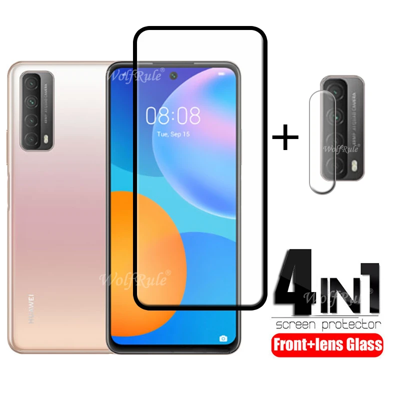 

4-in-1 For Huawei P Smart 2021 Y7A Glass For Huawei P Smart 2021 Full Tempered Glass For Huawei Y7A P Smart 2021 Y9A Lens Glass