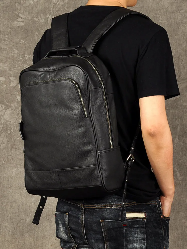 Mochila de cuero genuino para hombre, mochila de piel de vaca de primera capa con múltiples compartimentos, bolso informal para ordenador portátil, Mochilas