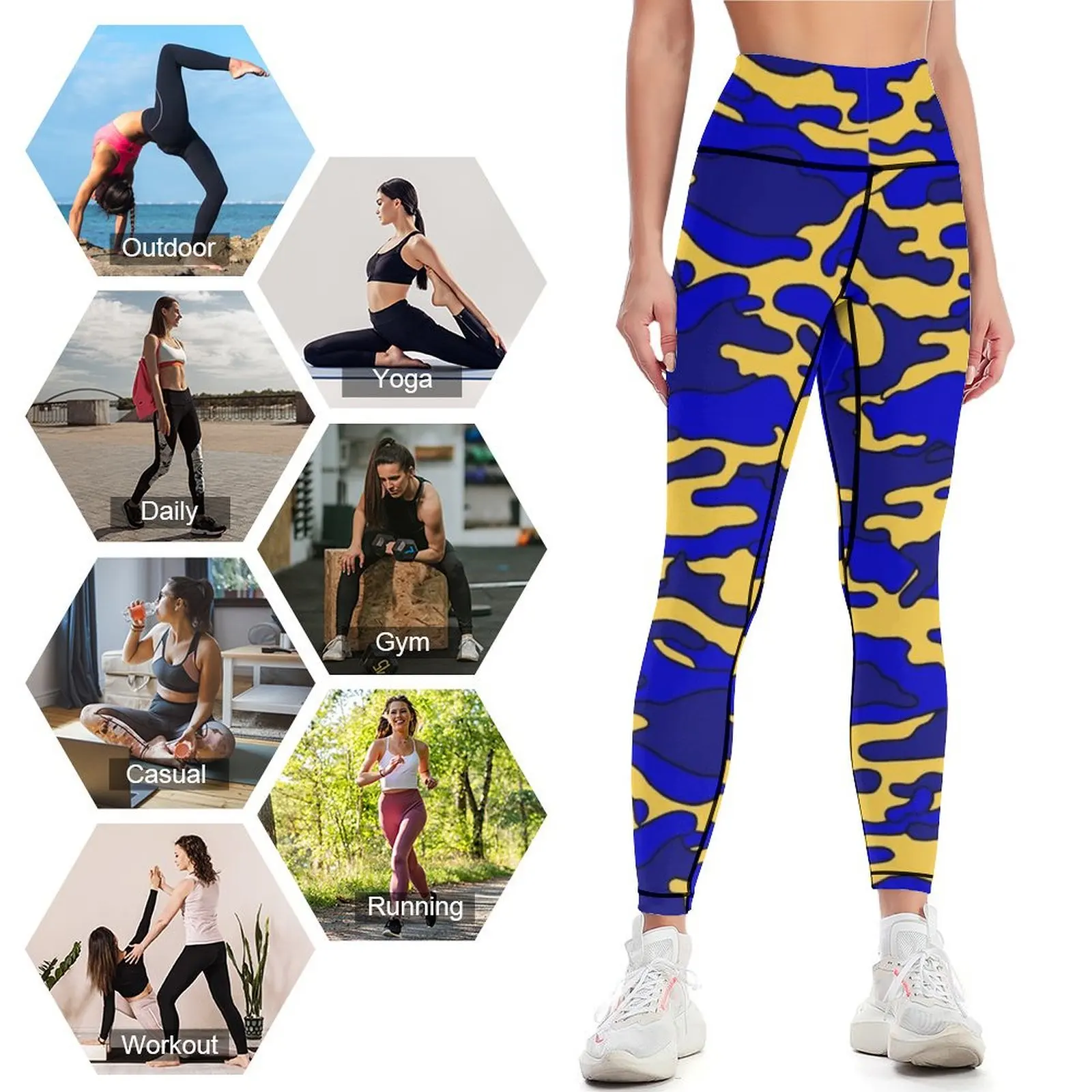 Mallas de camuflaje azul y amarillo para mujer, Leggings push up para fitness, ropa de gimnasio, ropa deportiva