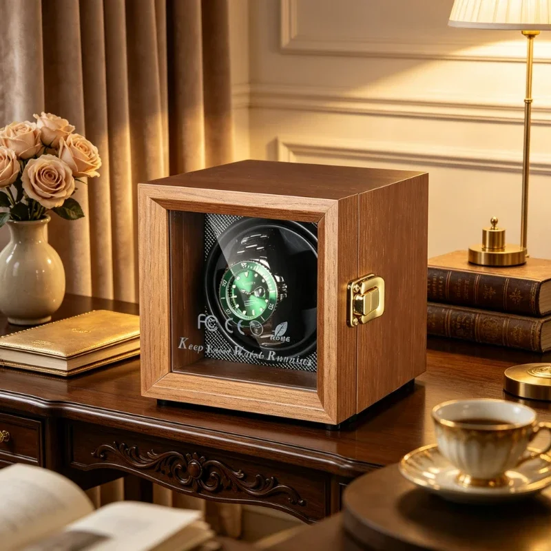 Wooden Automatic Watch Winder Silent Rotating Display Case Anti Magnetic Storage Organizer for Mechanical Watches Men 시계 와인더