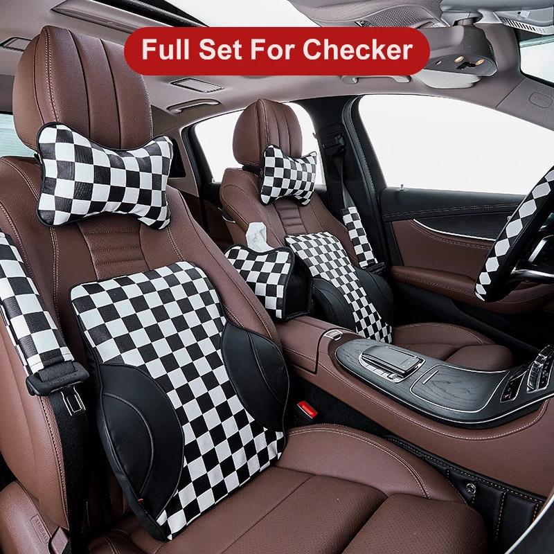 Union Jack Checker Design Car Cushion Blanket Pillows Steering Wheel Cover Tissue Box For Mini Cooper Interior Decorations