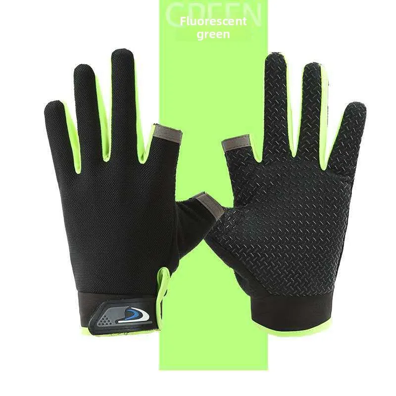 Men Women Mesh Sunscreen Fishing Gloves Long Finger Thin Non Slip for Cycling Driving Fitness Sports Two Finger Breathable