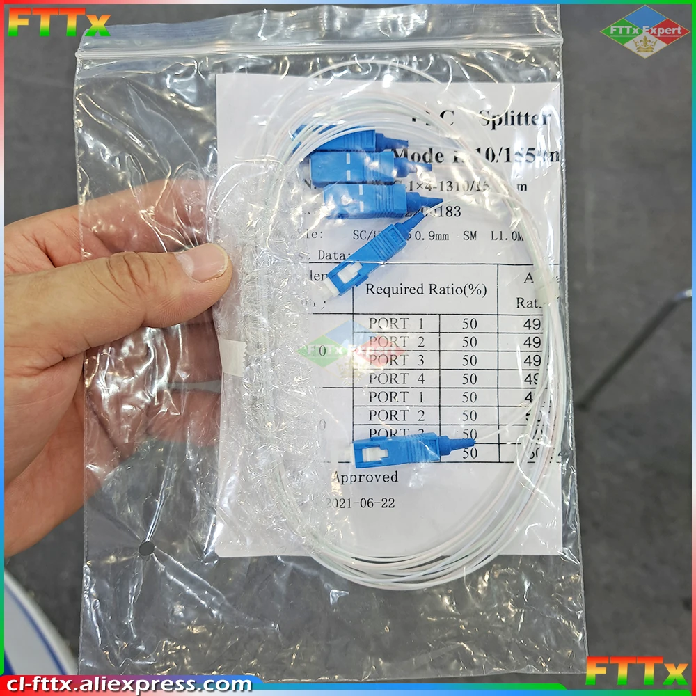 High Quality 10Pieces/Lot 1X2 1X4 1X8 1X16 1X32 PLC SC/UPC SM 0.9mm G657A1 PVC 1m FTTH Fiber Optic Splitter