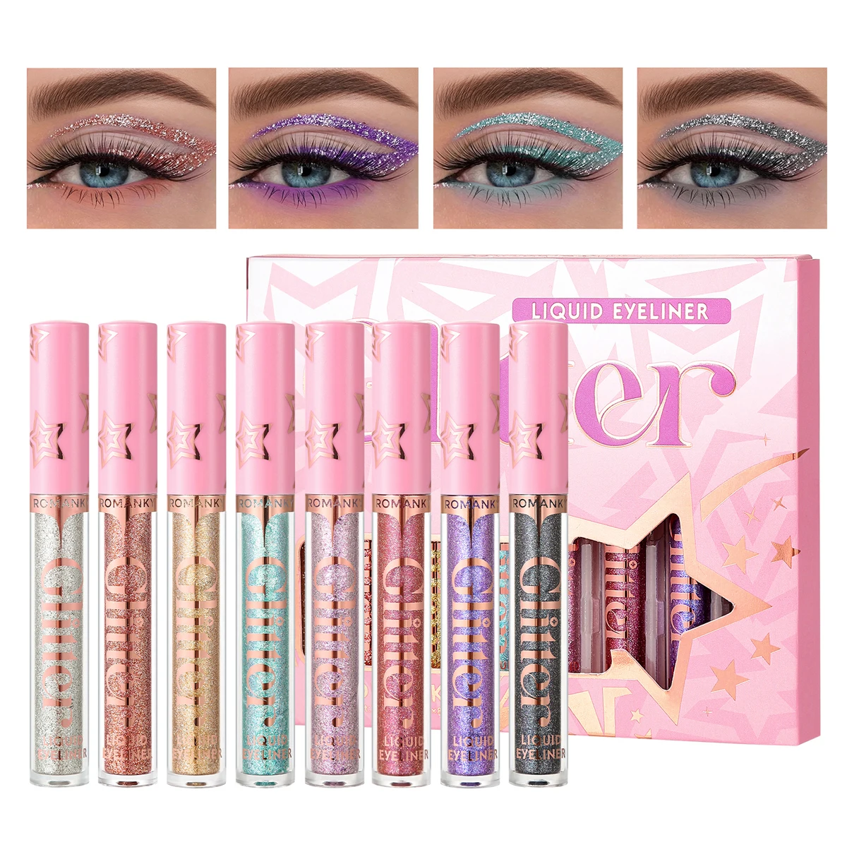 Glitter Liquid Eyeliner Pencil SET Flash Dazzling Eyeshadow Pearlescent Outline Pen Long Lasting No Smudge Women\'s Makeup Gifts