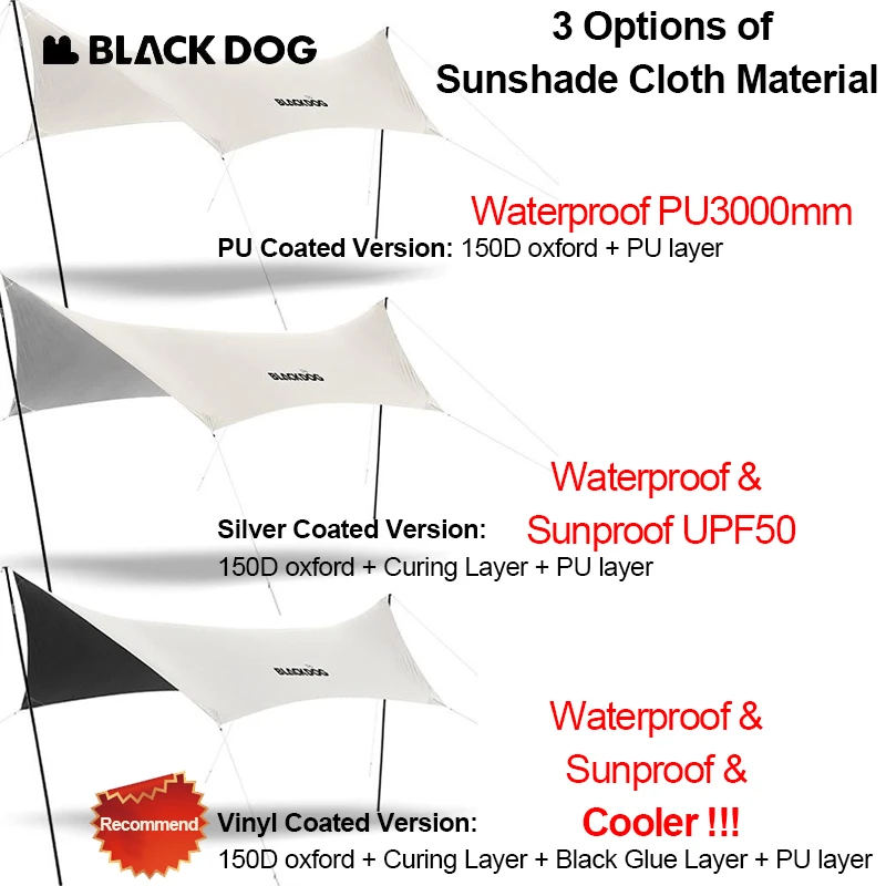 Imagem -02 - Naturehike Blackdog-abrigo Hexagonal Encerado Toldo Canopy Acampamento ao ar Livre Pano Pára-sol com pu Preto Prata Revestido