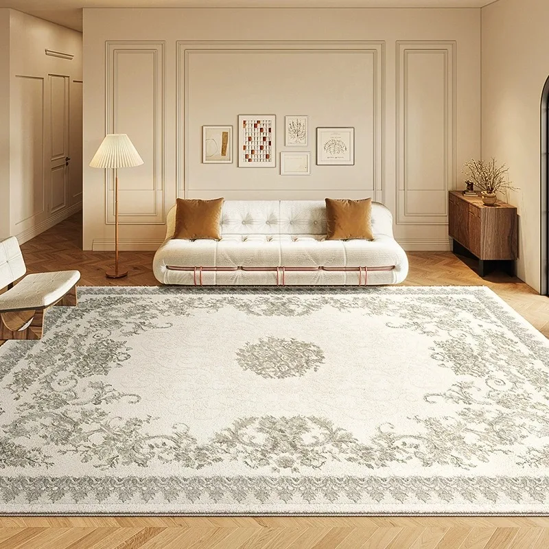 Neutral beige distressed floral carpet is non-slip and stain-resistant, suitable for the living room
