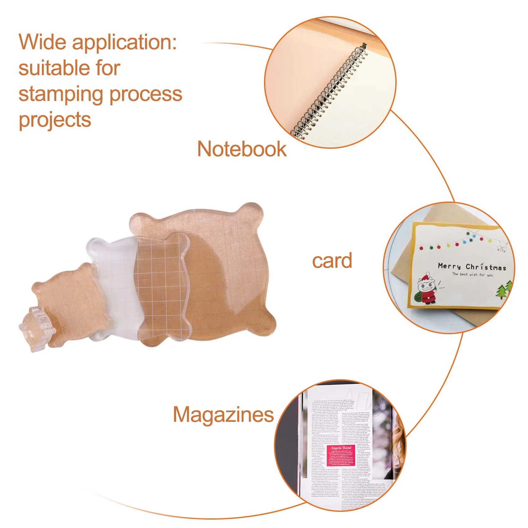 J1UL1N 4Pcs/Set Stamps Pad Tools DIY Stamp Acrylic Block Pad With Grid Grip For Clear Stamps Scrapbooking Handmade Stamping Tool