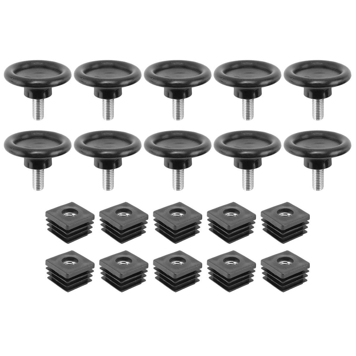 10 Sets 45mm Base Dia Adjustable Leveling Foot 25mmx25mm Square Tube Insert Kit