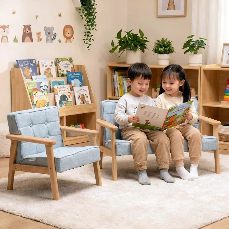 Kids Sofa Toddler Couch Armchair Machine Washable Removable Cover Foam Seat Foldable Lightweight Cartoon Playroom Pink Blue
