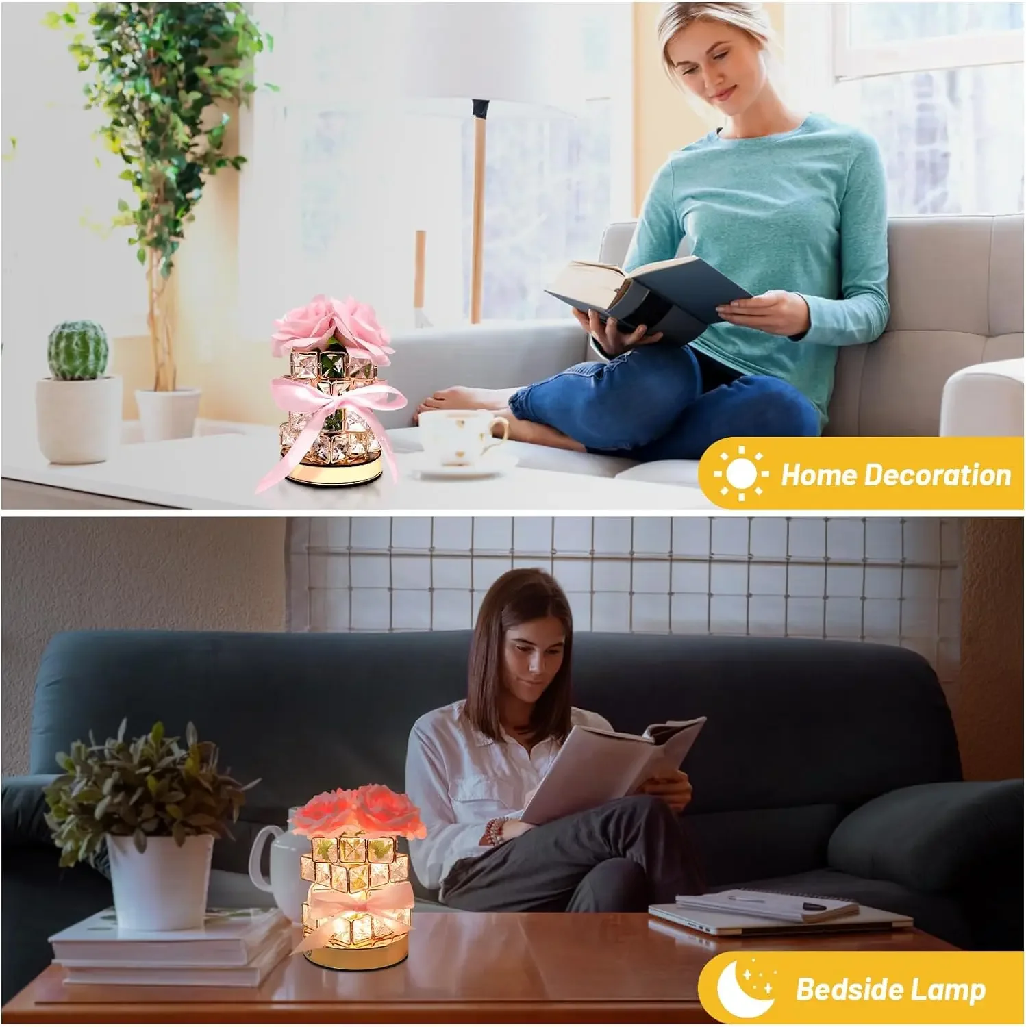 LED Rose Crystal Table Lamp 3 Color Rechargeable Artificial Rose Flower Table Lamp Touch Lamp for Women Mom Wife Girlfriend Gift