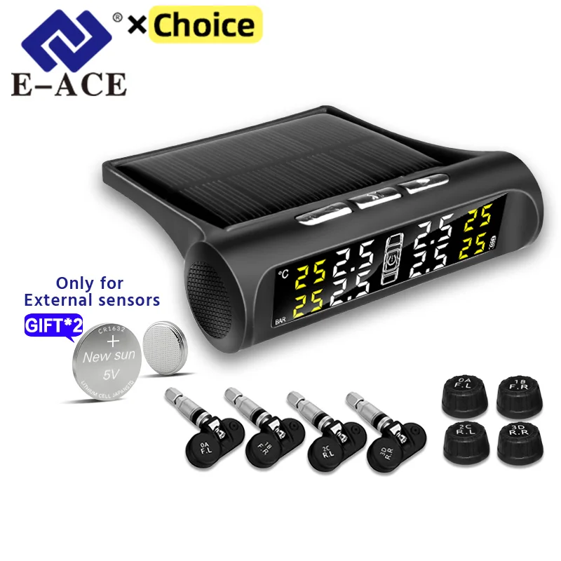 E-ACE 4 sensore TPMS sistema di monitoraggio della pressione dei pneumatici dell\'auto a energia solare sistema di allarme della pressione dei