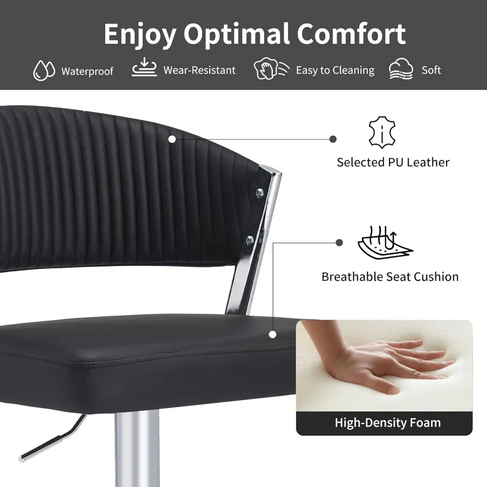 Kursi Bar Putar Set 2, Kursi Bar Tinggi Konter Dapat Disesuaikan dengan Punggung dan Sandaran Kaki, Kursi Bar Berlapis Kulit PU Modern
