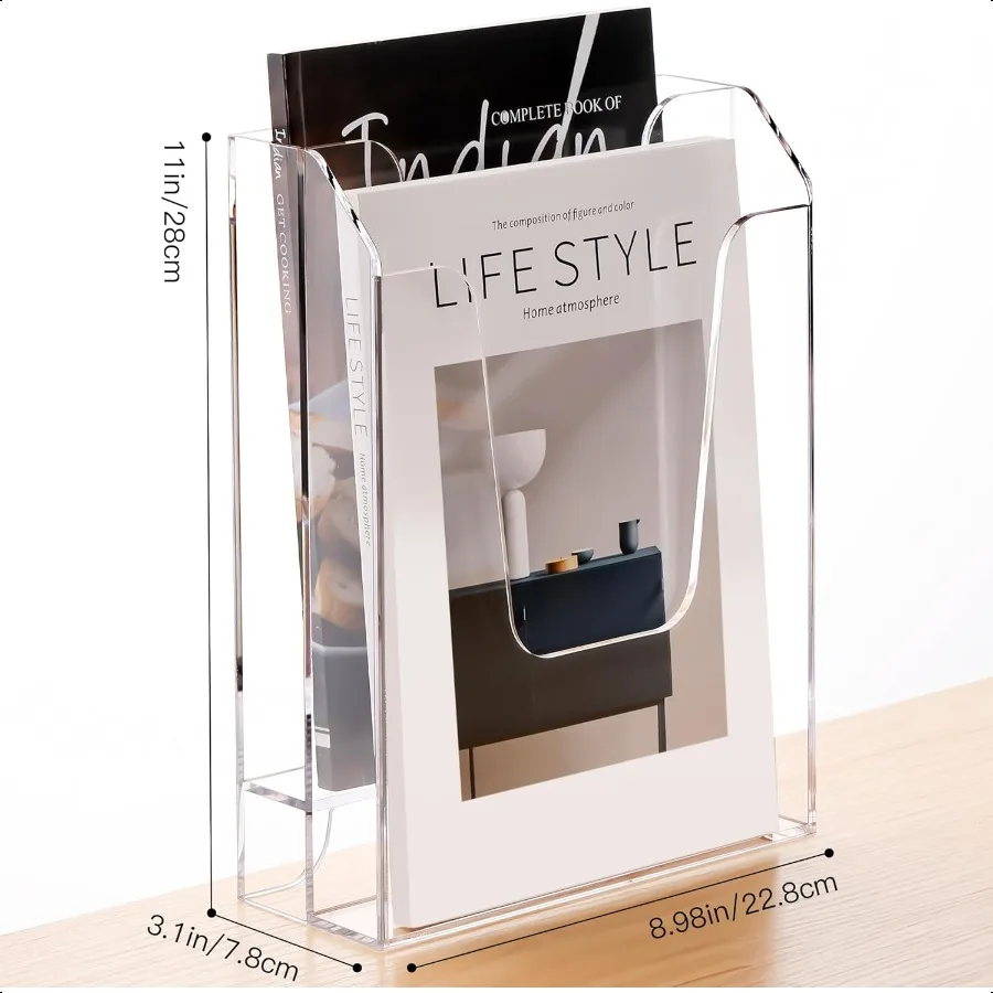 حامل مجلد ملفات أكريليك تخزين الملفات العمودي منظم سطح المكتب الشفاف 2 جيوب