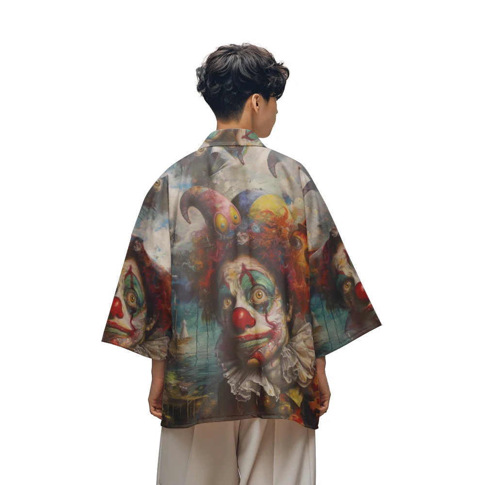 Clásico Vintage nicho diseño estilo Horror payaso de Halloween acuarela impreso Toga hombres moda Casual Kimono hombres Tops