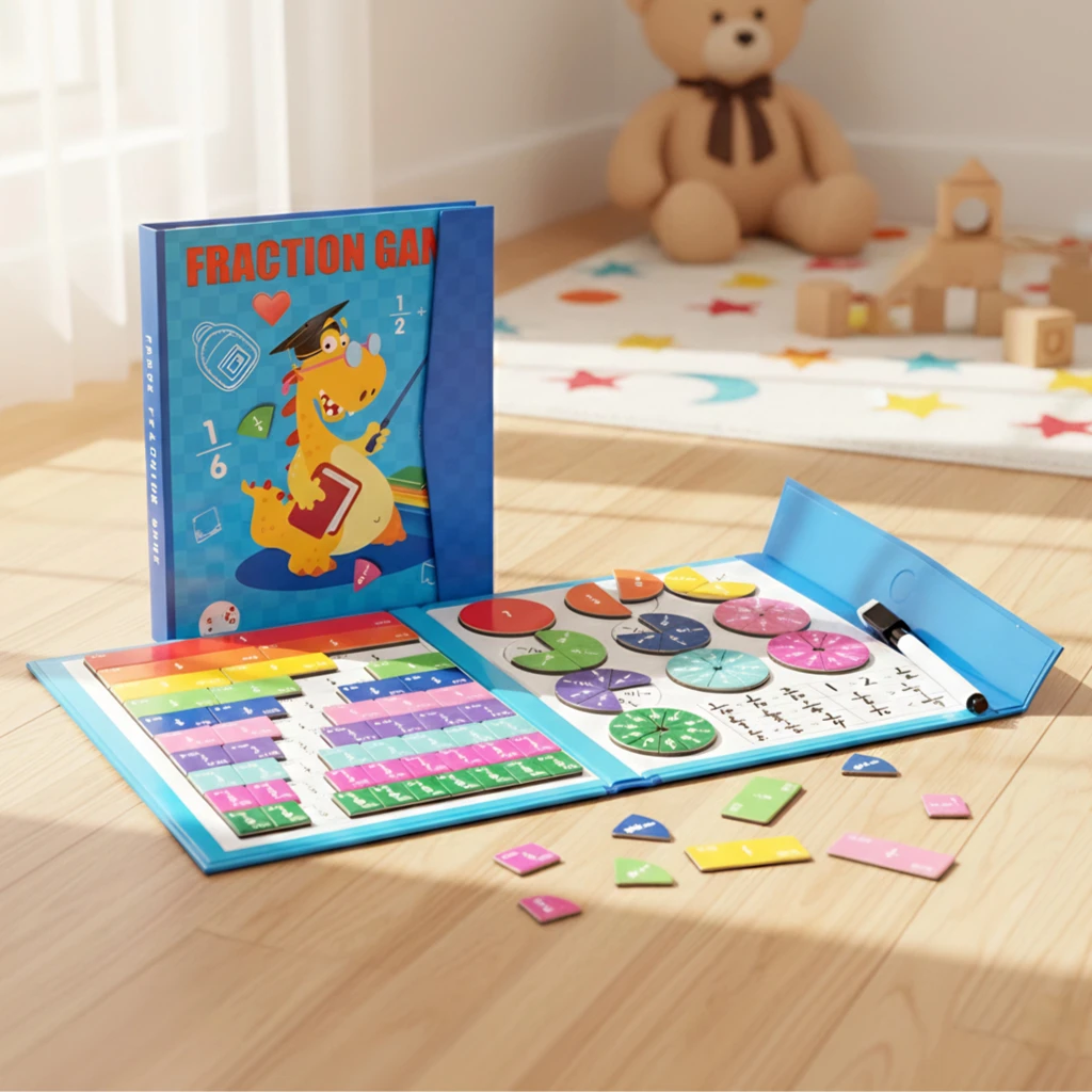 Mathematical Magnetic Fraction Discs, Fraction Size Comparison Teaching Aid, Dinosaur Cartoon Theme Cover